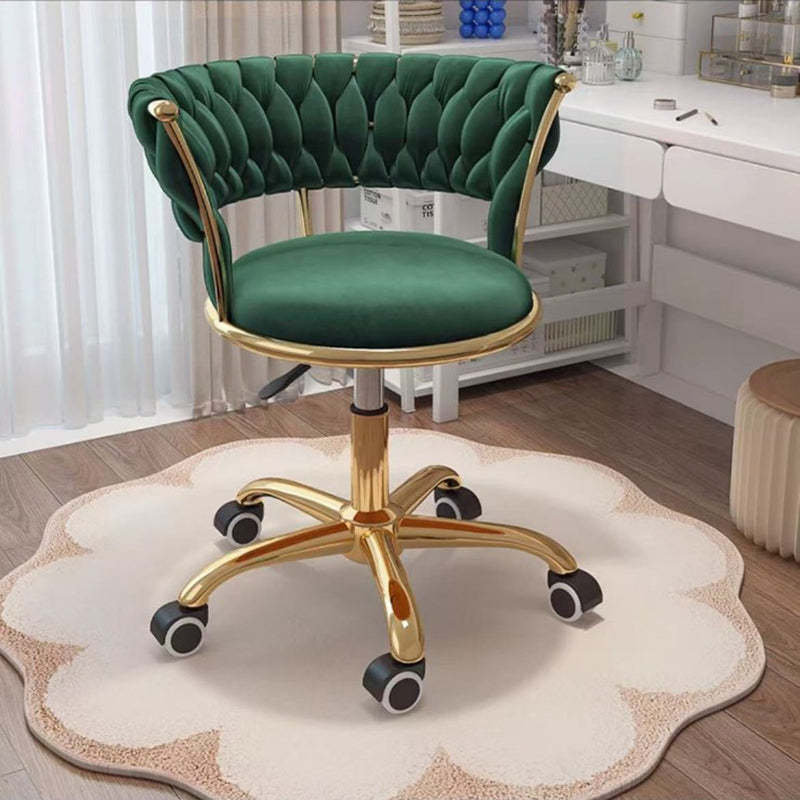 Nordic Velvet Metal Round Vanity Stool — Black