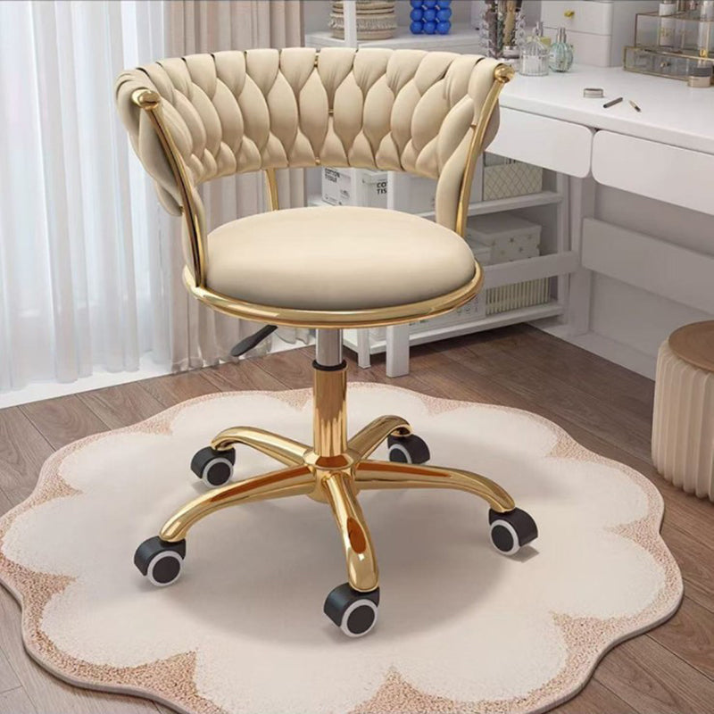 Nordic Velvet Metal Round Vanity Stool — Pink