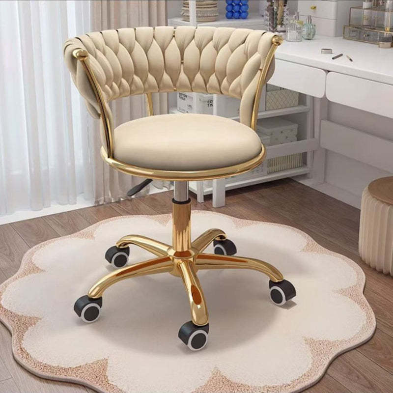 Nordic Velvet Metal Round Vanity Stool — Pink
