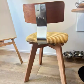 Nordic Wood Fabric Curved Dining Chair