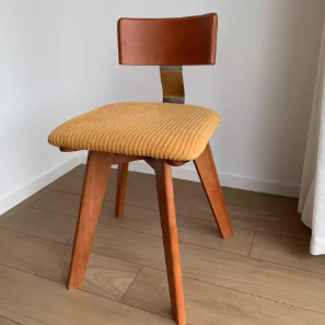 Nordic Wood Fabric Curved Dining Chair