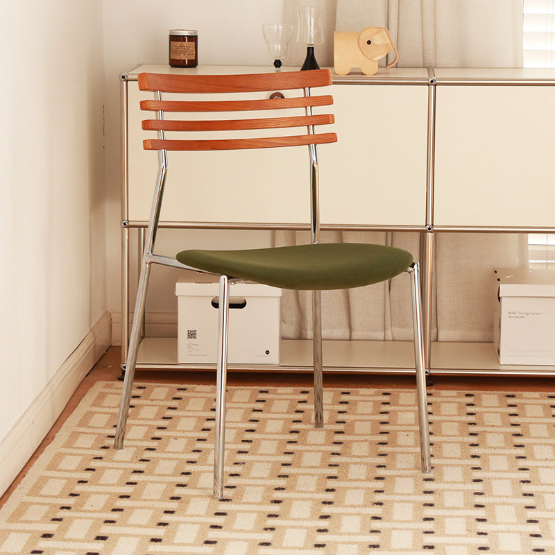 Minimalist Fabric Iron Curved Dining Chair — Green