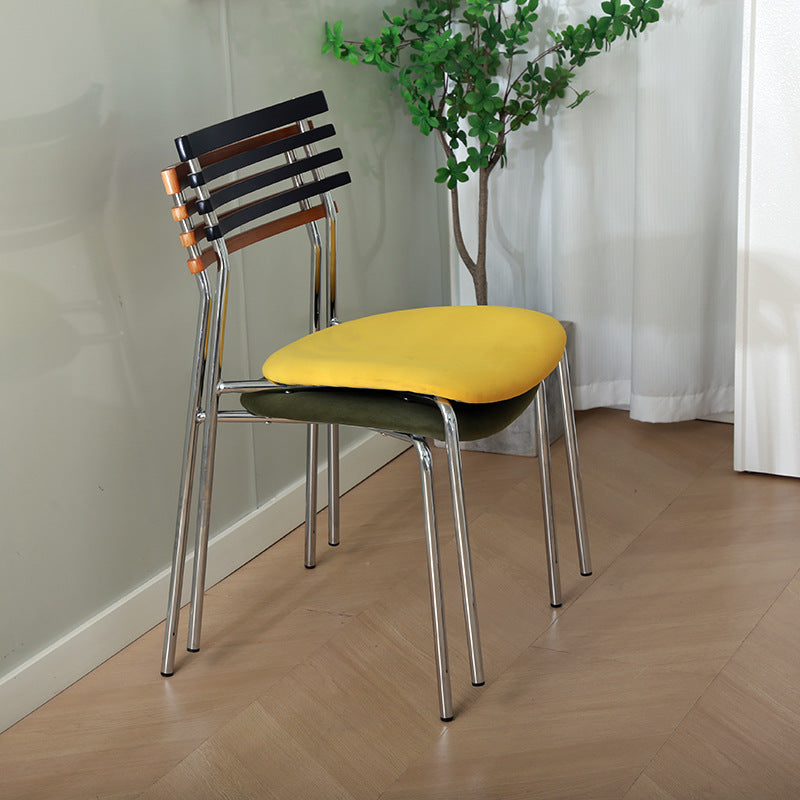 Minimalist Fabric Iron Curved Dining Chair — Yellow