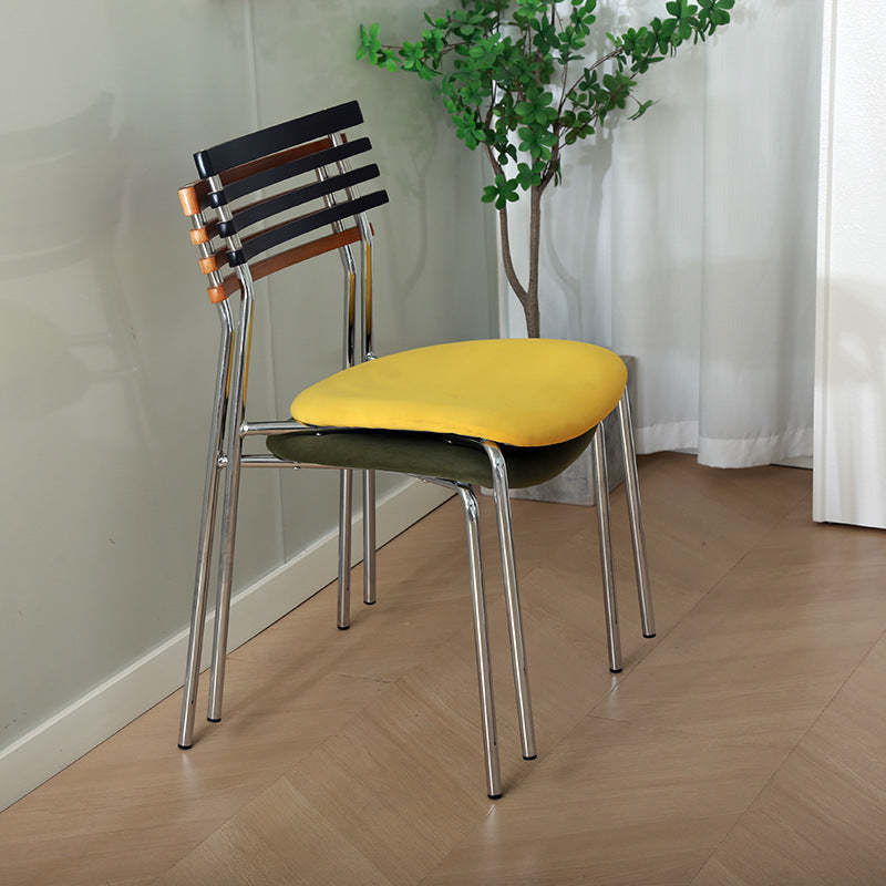 Minimalist Fabric Iron Curved Dining Chair — Yellow