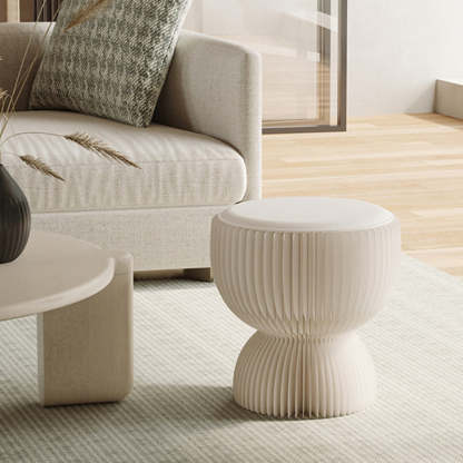 Contemporary Leather Lotus Foldable Low Stool — White