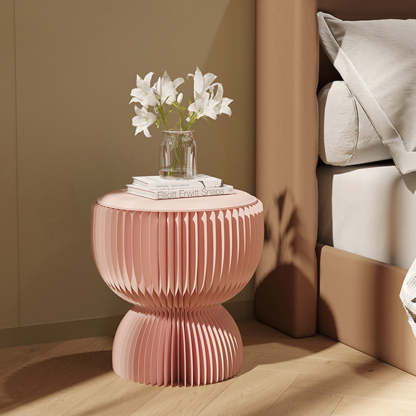 Contemporary Leather Lotus Foldable Low Stool — Pink