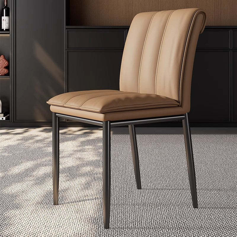 Minimalist Leather Carbon Steel Square Dining Chair