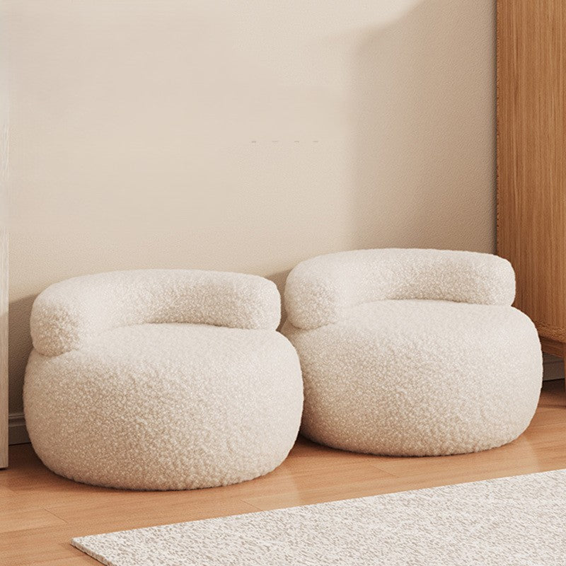 Nordic Lambswool Wood Round Curved-Back Low Stool