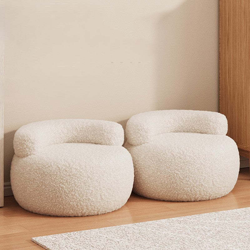 Nordic Lambswool Wood Round Curved-Back Low Stool — White