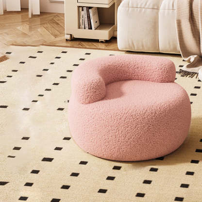 Nordic Lambswool Wood Round Curved-Back Low Stool