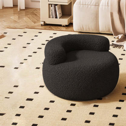 Nordic Lambswool Wood Round Curved-Back Low Stool