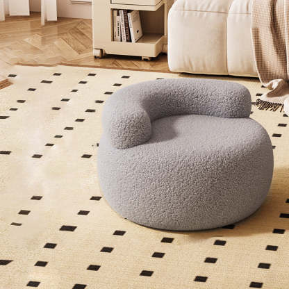 Nordic Lambswool Wood Round Curved-Back Low Stool — Pink