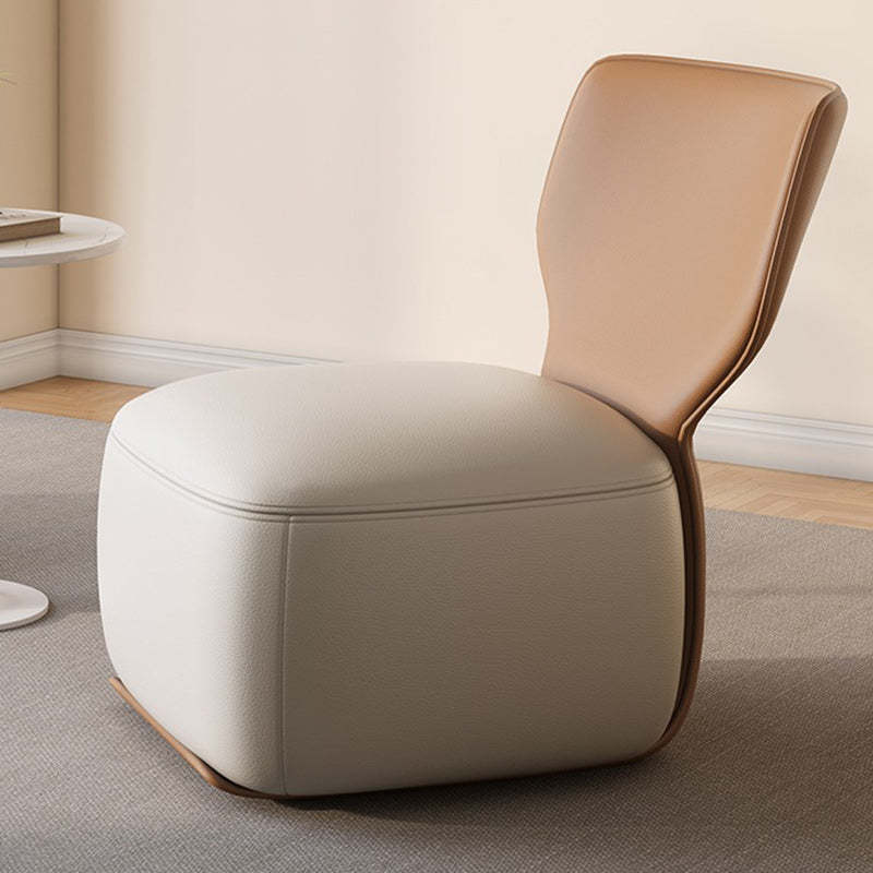 Gray leather square sofa accent chairs - nordic — Genuine Leather / Beige