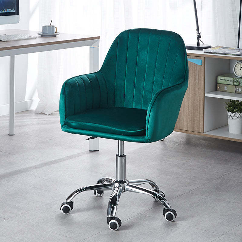 Minimalist Velvet Metal Square Desk Chair — Purple