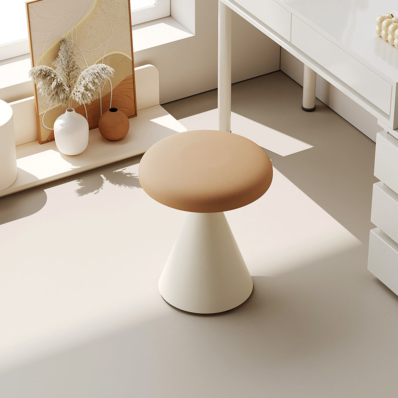 Minimalist Leather Iron Mushroom Vanity Stool — Gray