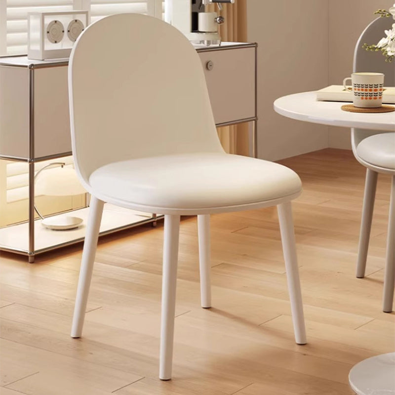Minimalist Velvet Leather Curved Ergonomic Dining Chair — Plastic / Pure White