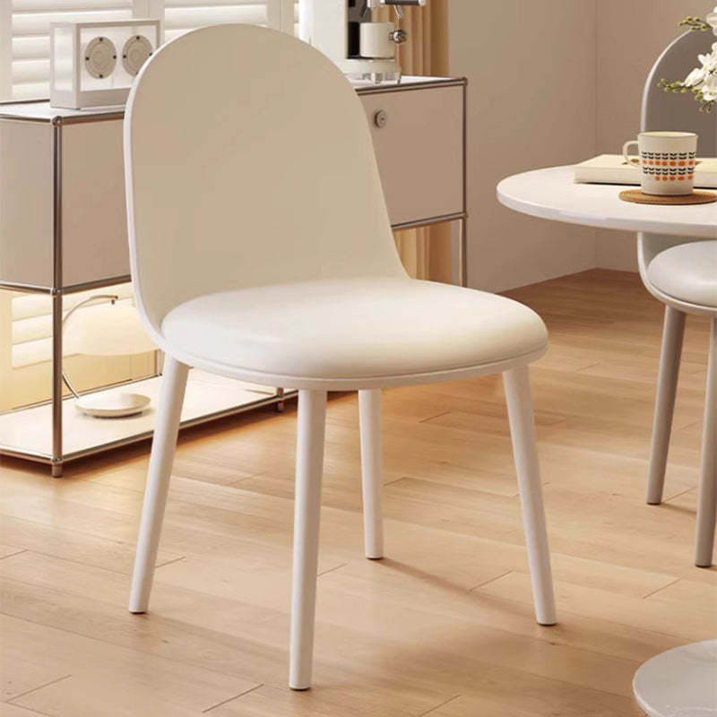 Minimalist Velvet Leather Curved Ergonomic Dining Chair — Plastic / Pure White