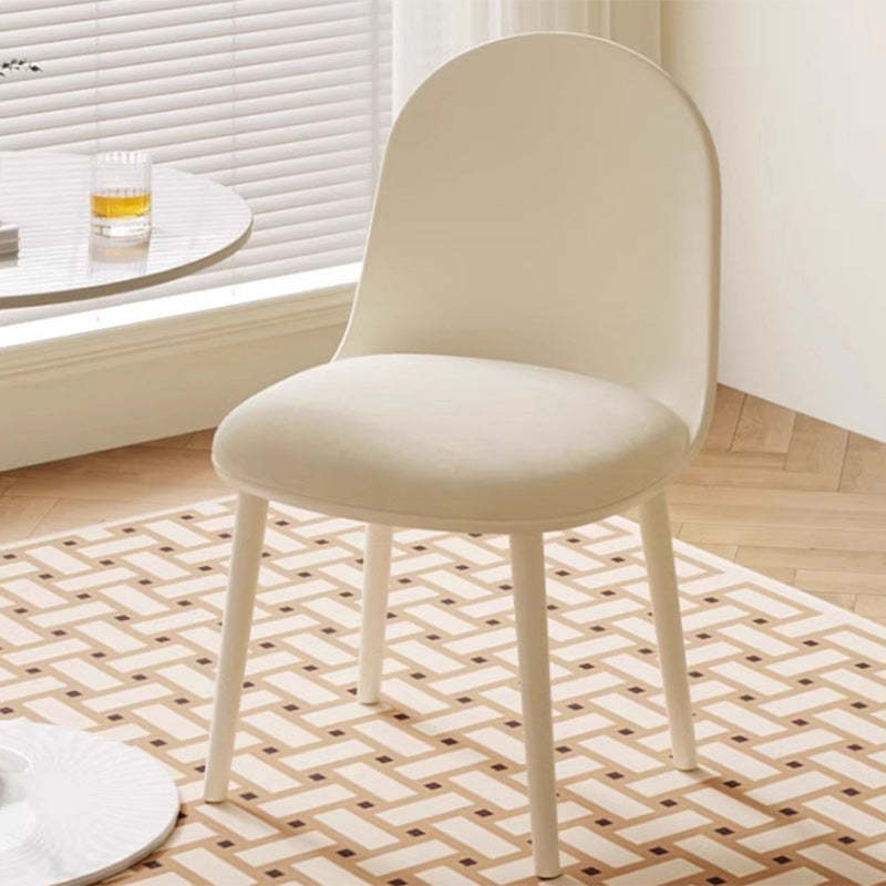 Minimalist Velvet Leather Curved Ergonomic Dining Chair — Plastic / Milky Yellow