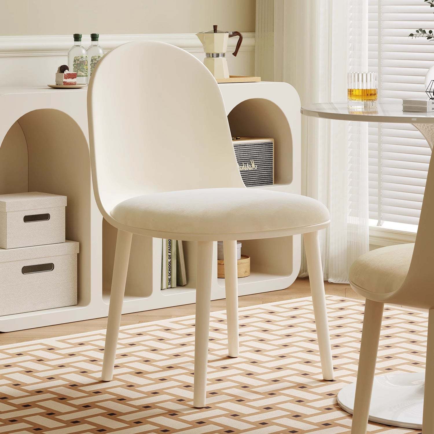 Minimalist Velvet Leather Curved Ergonomic Dining Chair — Leather / Yellow