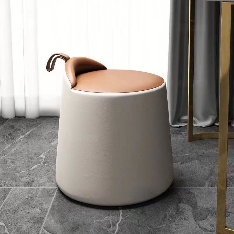 Minimalist Leather Wood Cylindrical Vanity Stool