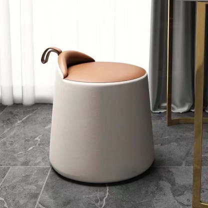 Minimalist Leather Wood Cylindrical Vanity Stool