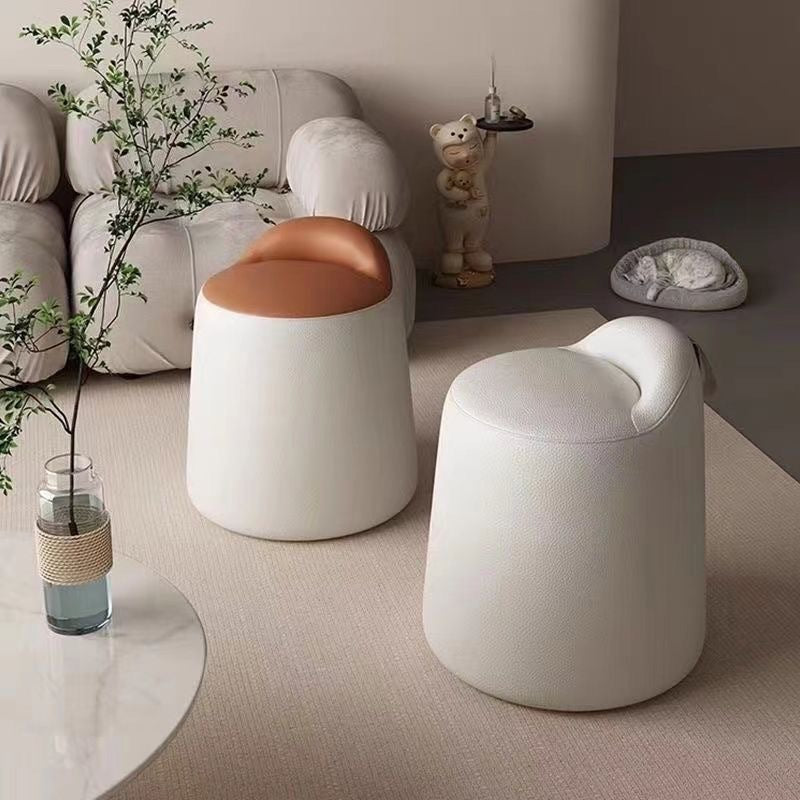 Minimalist Leather Wood Cylindrical Vanity Stool