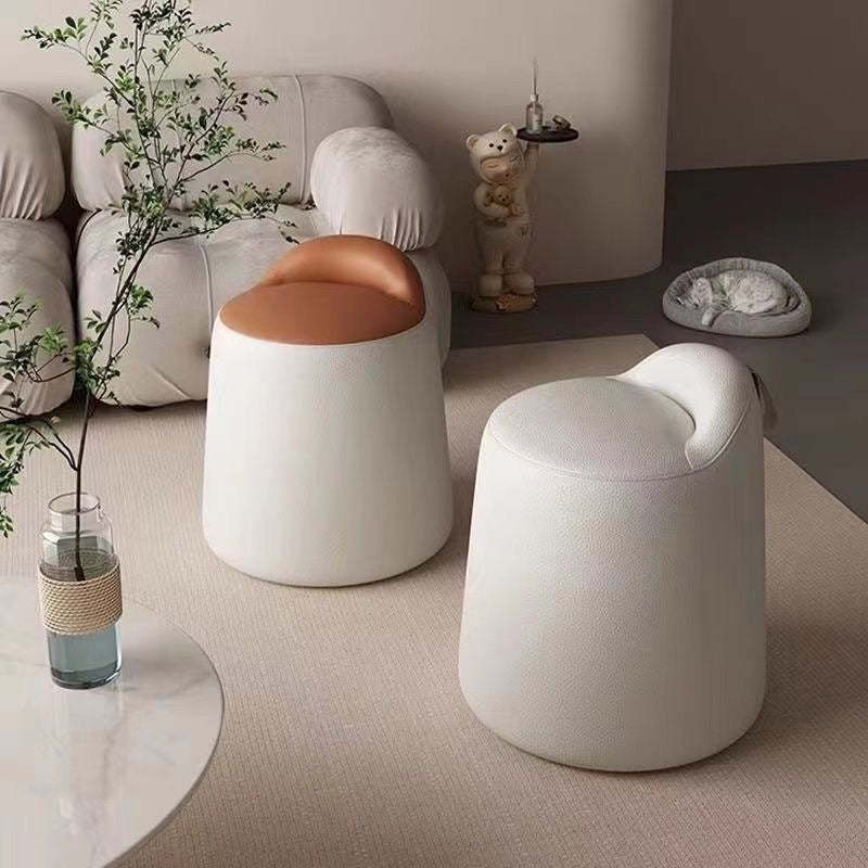 Minimalist Leather Wood Cylindrical Vanity Stool — Orange