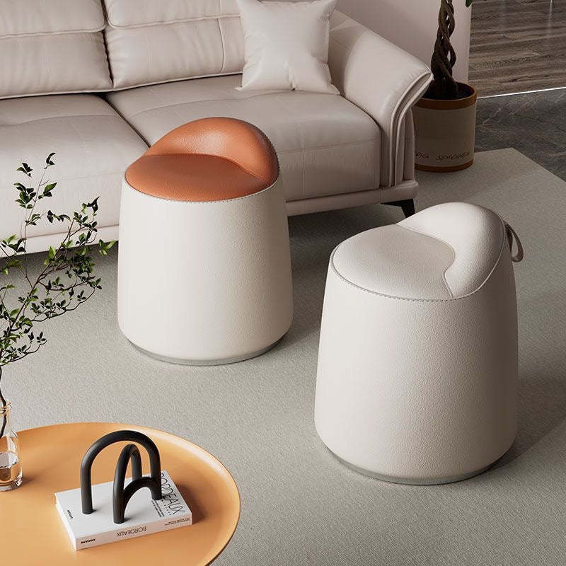 Minimalist Leather Wood Cylindrical Vanity Stool