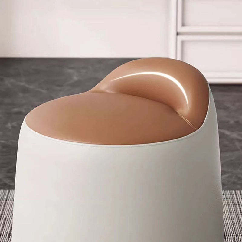 Minimalist Leather Wood Cylindrical Vanity Stool