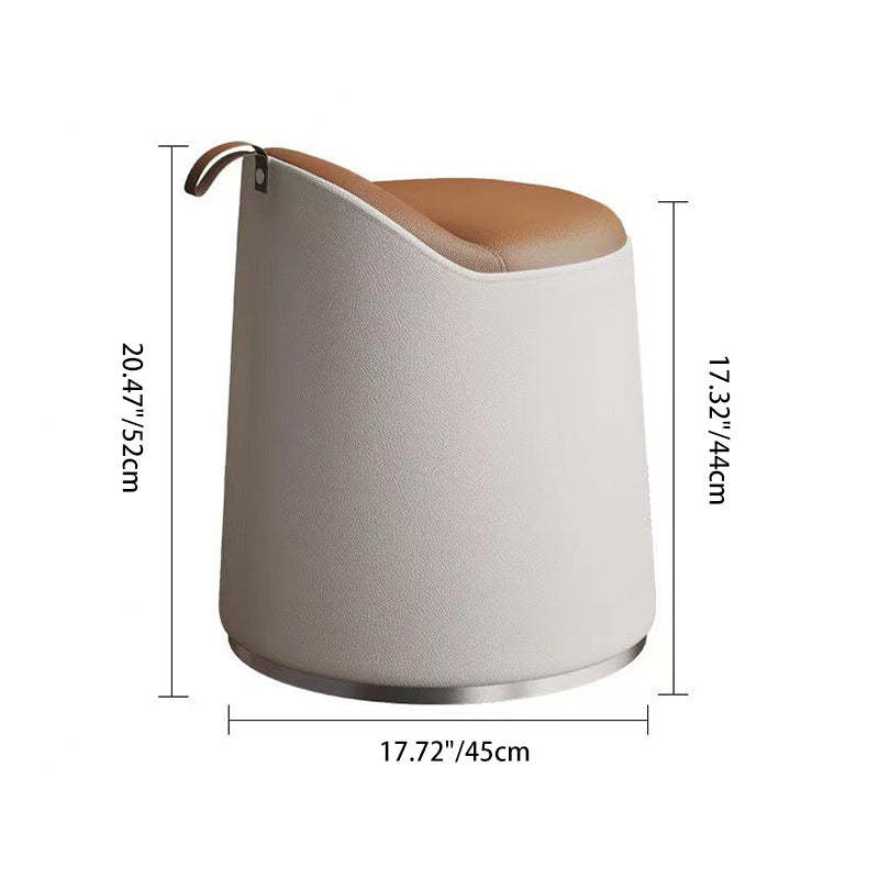 Minimalist Leather Wood Cylindrical Vanity Stool