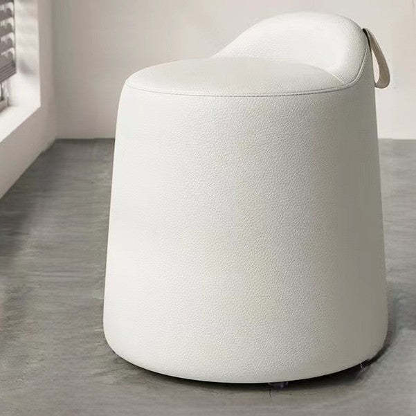 Minimalist Leather Wood Cylindrical Vanity Stool