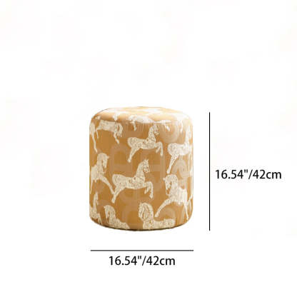 Contemporary Fabric Wood Cylindrical Low Stool — D