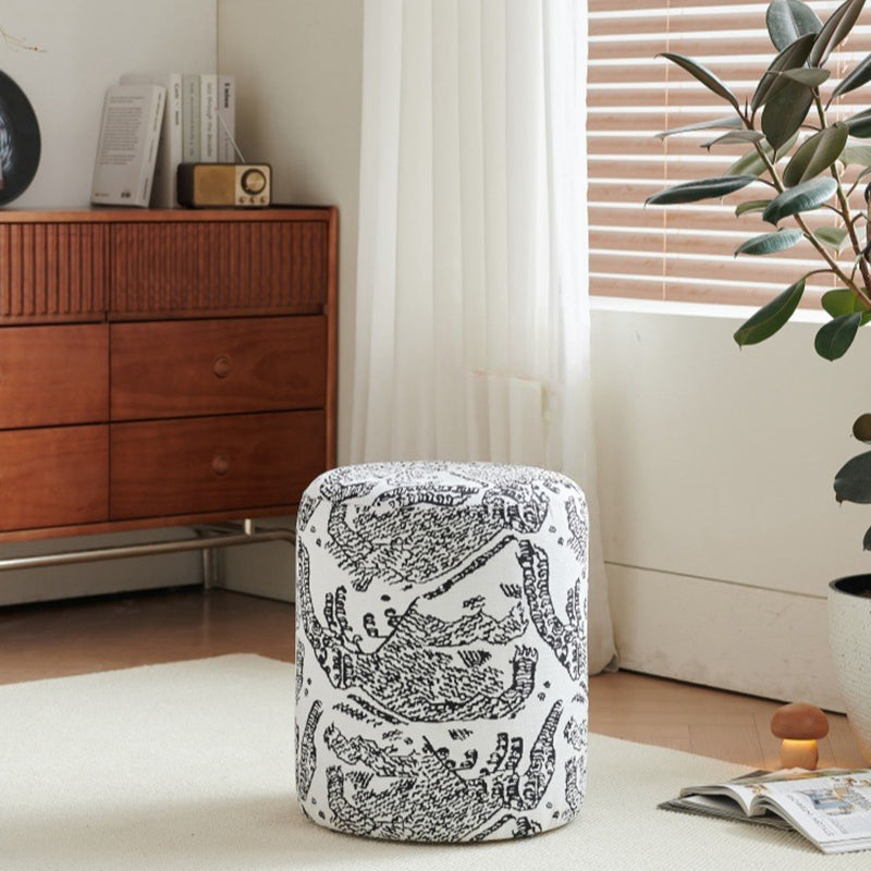 Contemporary Fabric Wood Cylindrical Low Stool — B