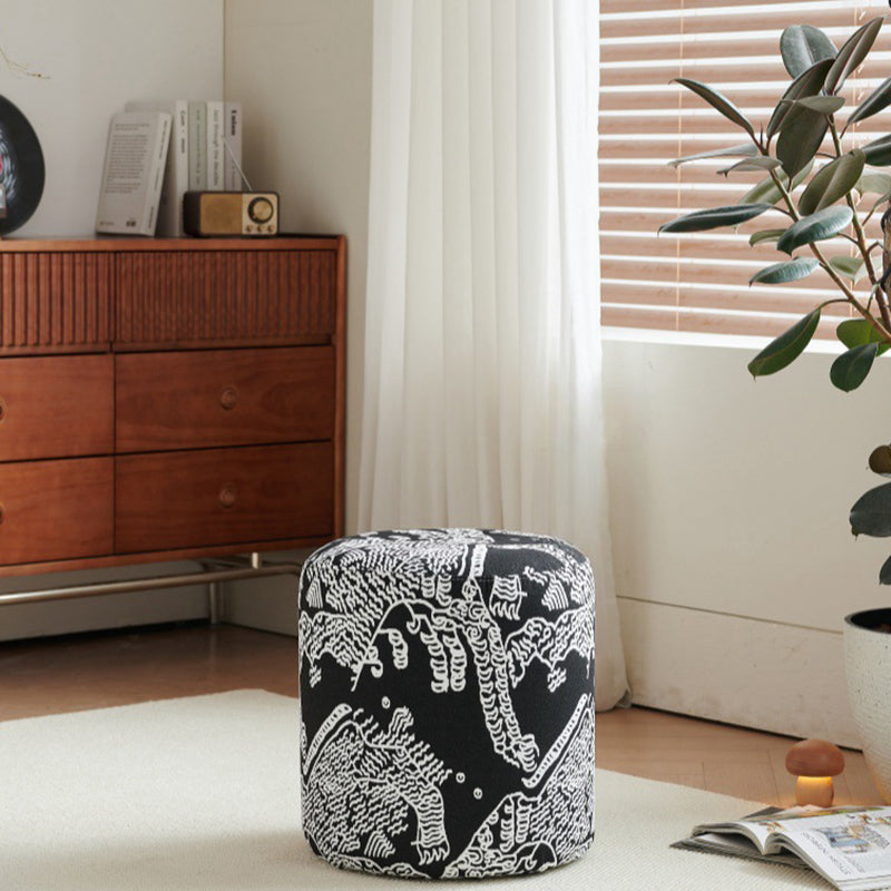 Contemporary Fabric Wood Cylindrical Low Stool — C