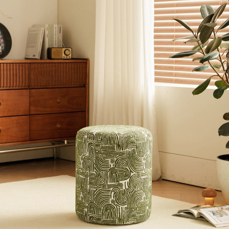Contemporary Fabric Wood Cylindrical Low Stool — E
