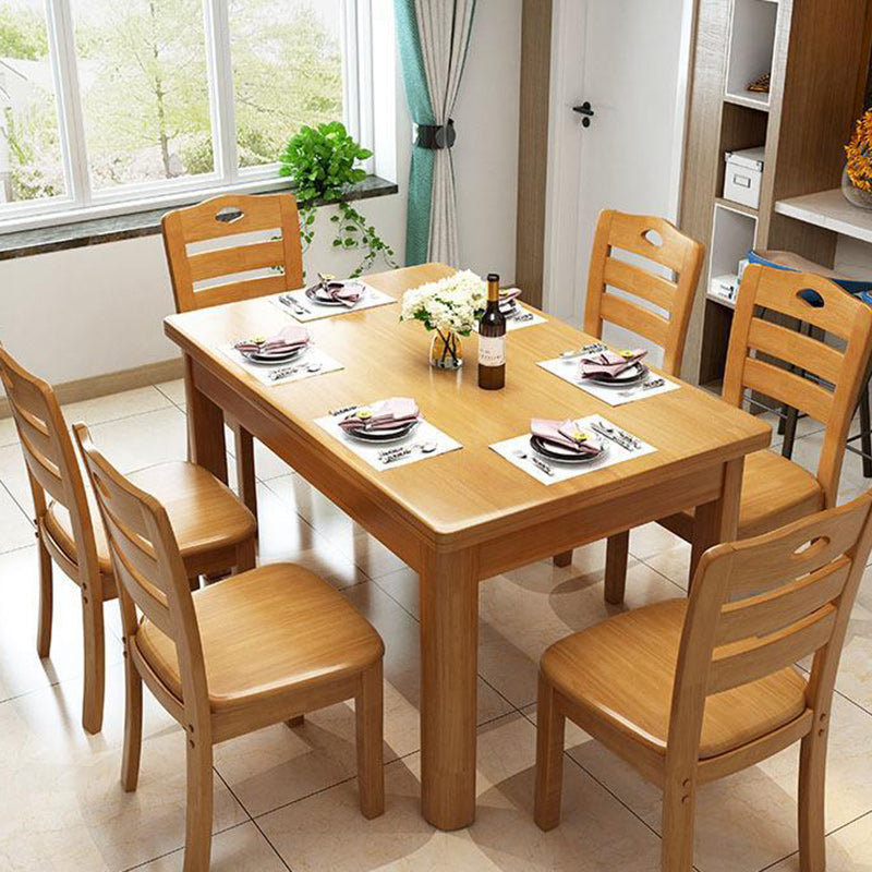 Minimalist Wood Square Bedroom Dining Chair — Original Wood Color