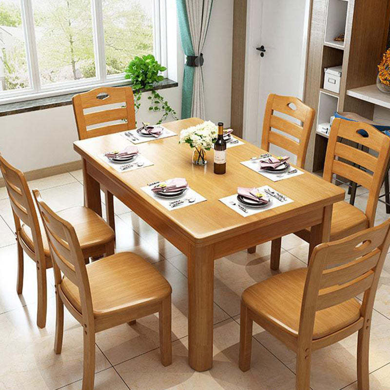 Minimalist Wood Square Bedroom Dining Chair — Original Wood Color
