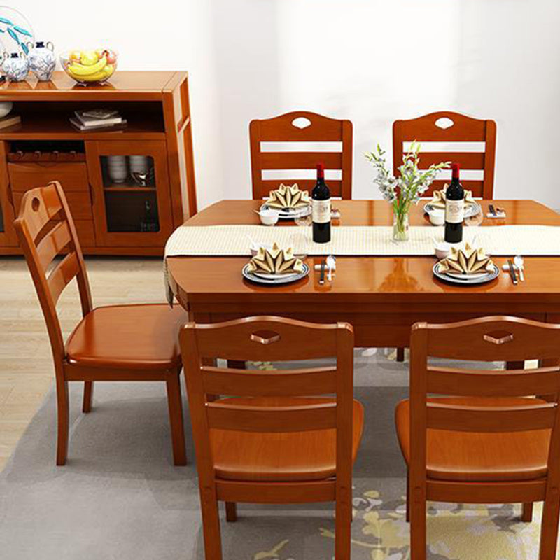 Minimalist Wood Square Bedroom Dining Chair — Cherry Wood Color