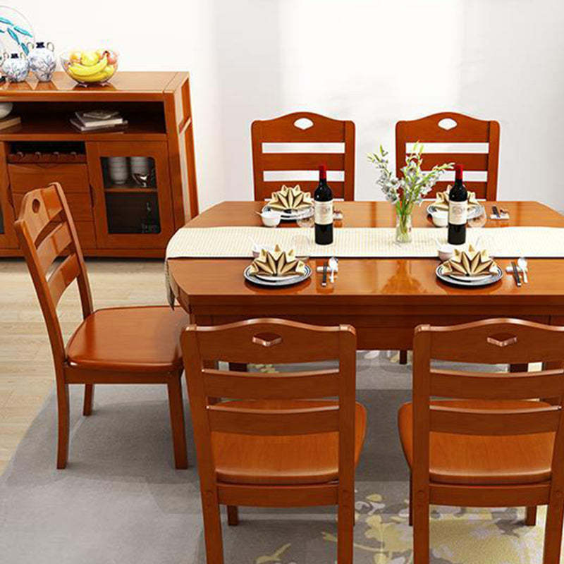 Minimalist Wood Square Bedroom Dining Chair — Cherry Wood Color