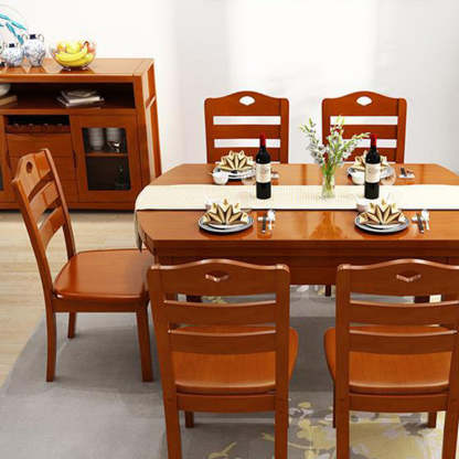Minimalist Wood Square Bedroom Dining Chair — Cherry Wood Color