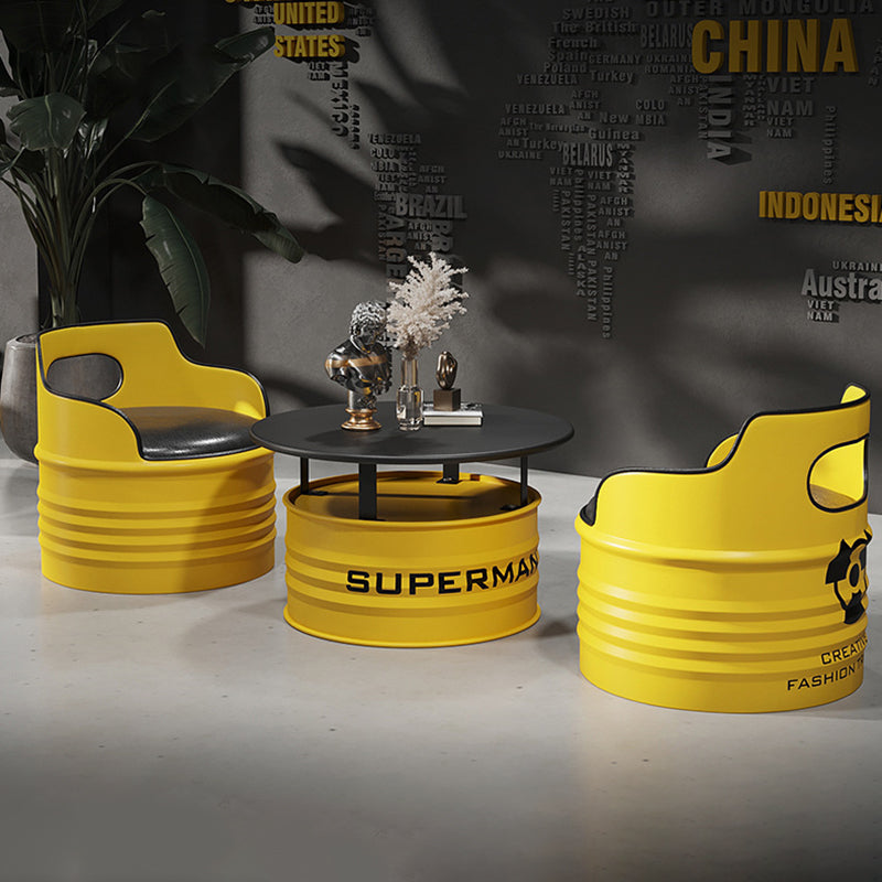 Industrial Iron PU Leather Round Accent Chair