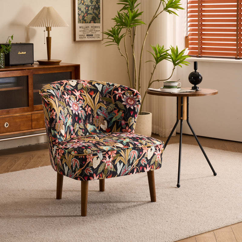 French Corduroy Wood Curved Accent Chair