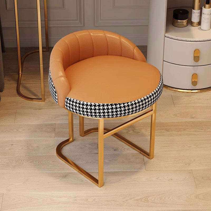 Nordic PU Leather Iron Curved Vanity Stool