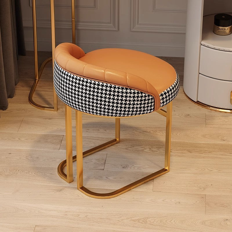 Nordic PU Leather Iron Curved Vanity Stool