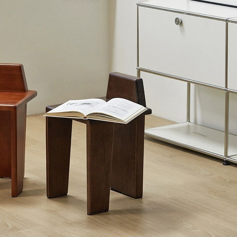 French Wood Square Bedroom Low Stool