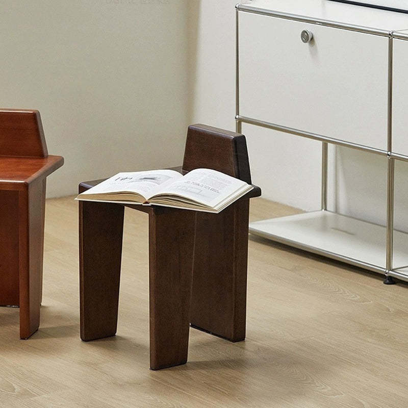 French Wood Square Bedroom Low Stool