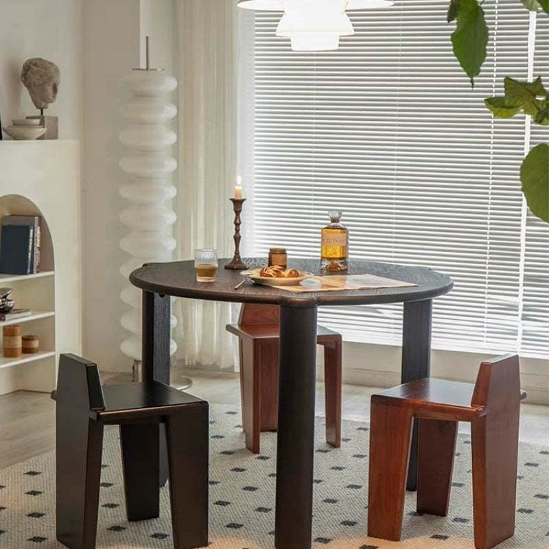 French Wood Square Bedroom Low Stool — Black