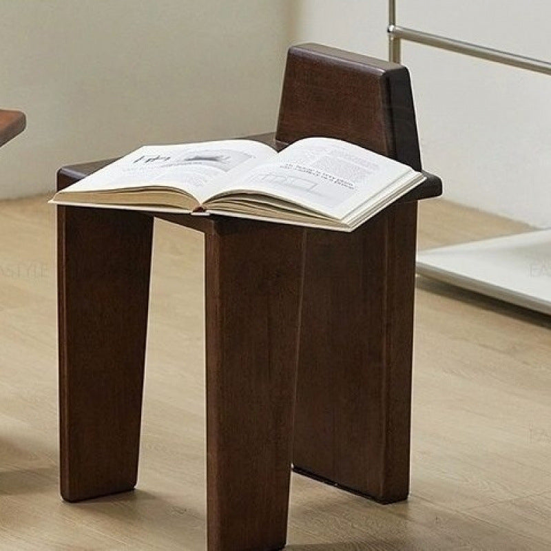 French Wood Square Bedroom Low Stool — Cherry Wood Color
