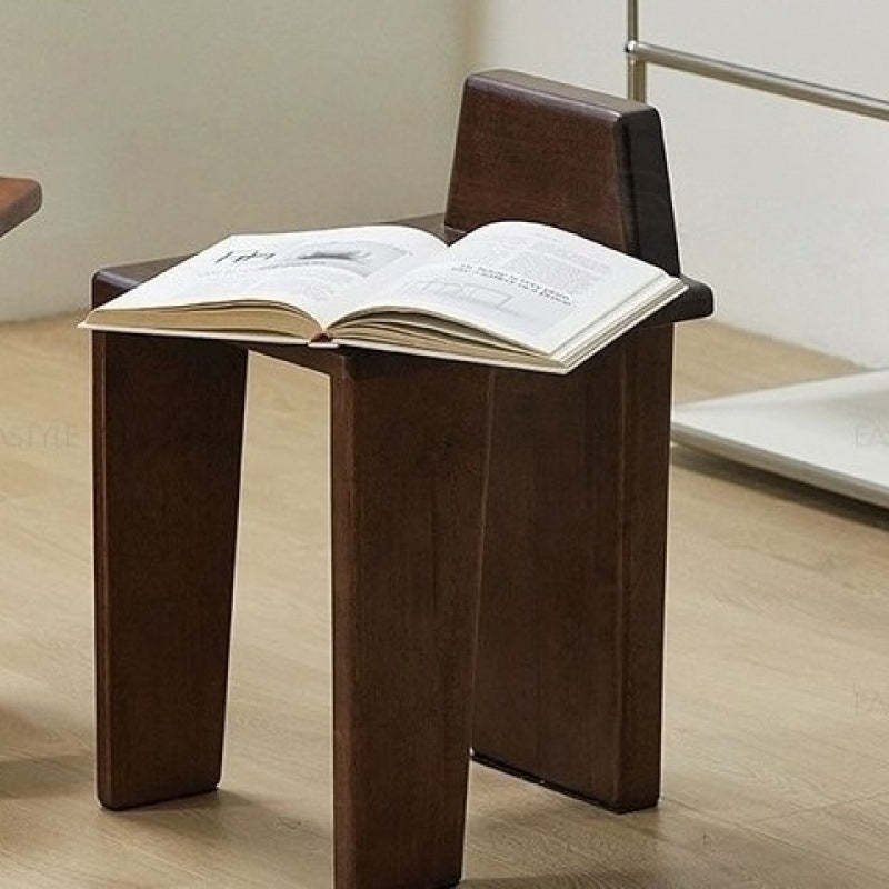 French Wood Square Bedroom Low Stool — Cherry Wood Color