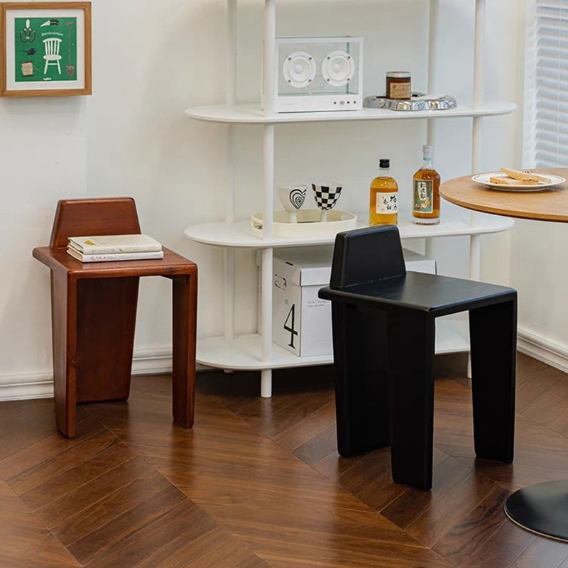 French Wood Square Bedroom Low Stool — Walnut Color